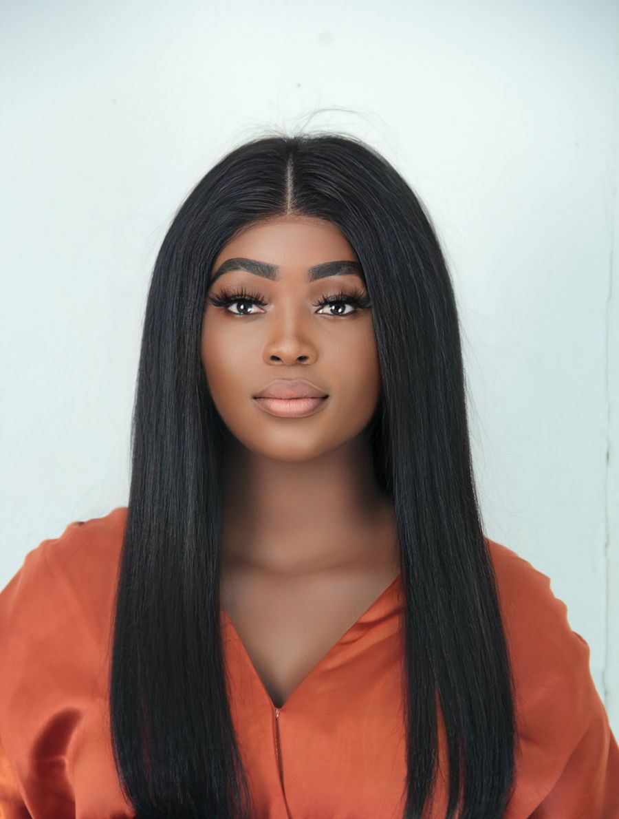 Jet Black Human Hair Wig, sleek long straight hair