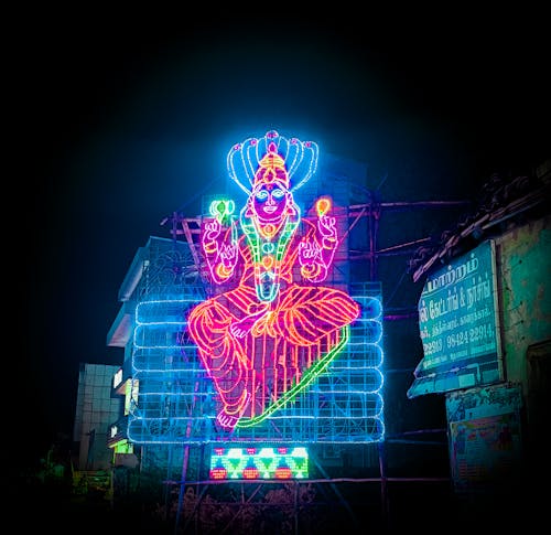 Blue Green and Red Neon Light Buddha