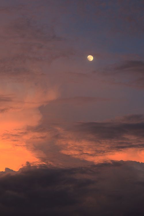 Free Beautiful sunset with moon in a colorful sky over Michoacán, Mexico, capturing nature's serene moment. Stock Photo