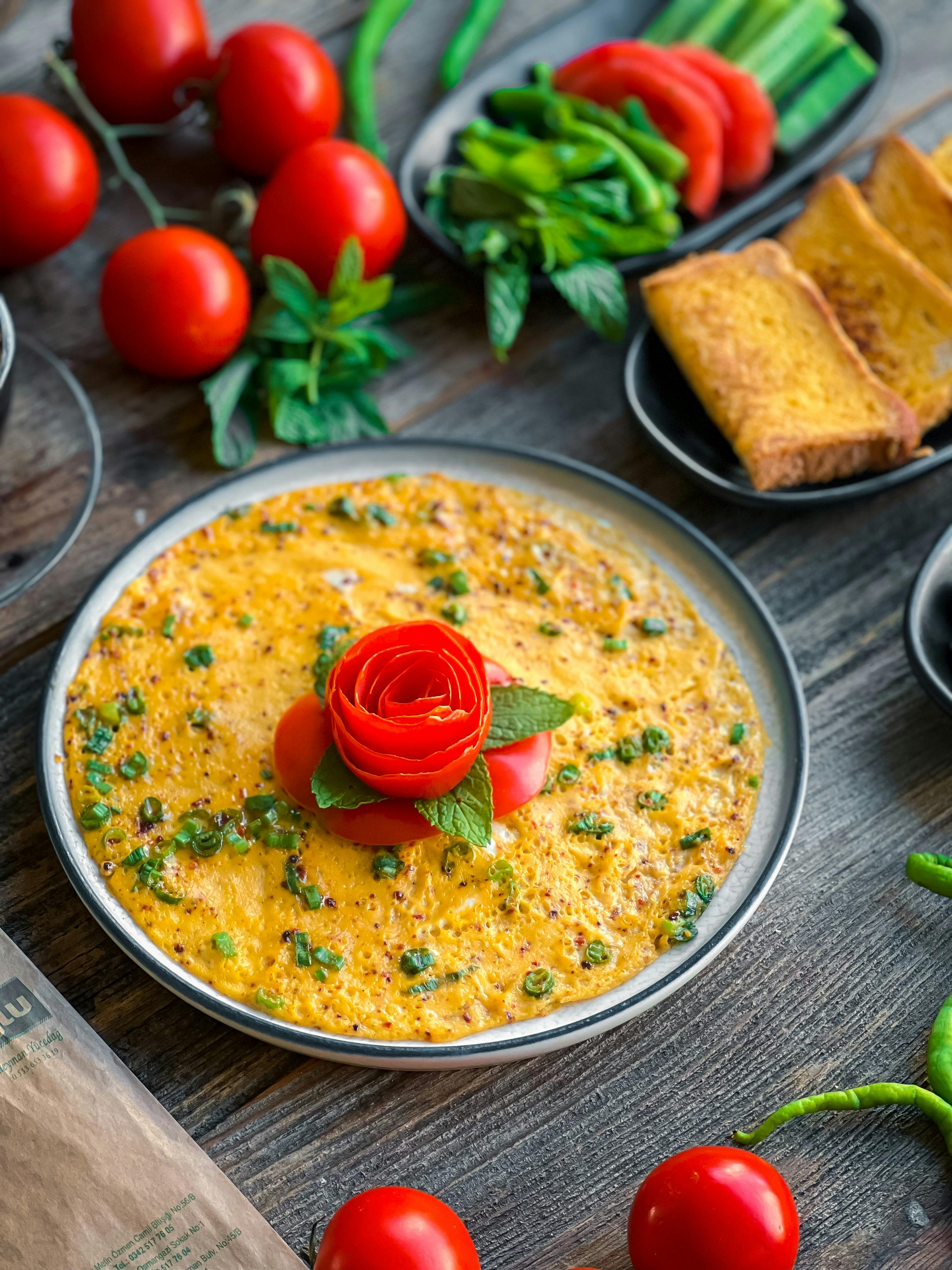Breakfast-for-dinner omelette with toast and salad