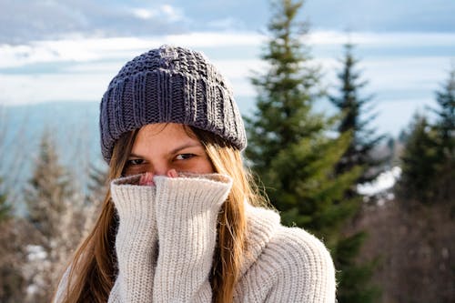 Woman Face in Hat and Sweater