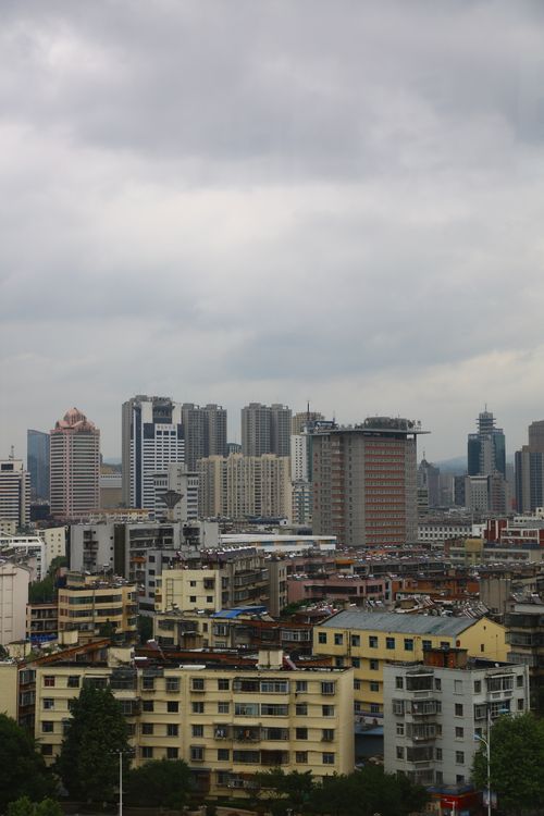 Free Cityscape featuring skyscrapers and urban architecture under an overcast sky. Stock Photo