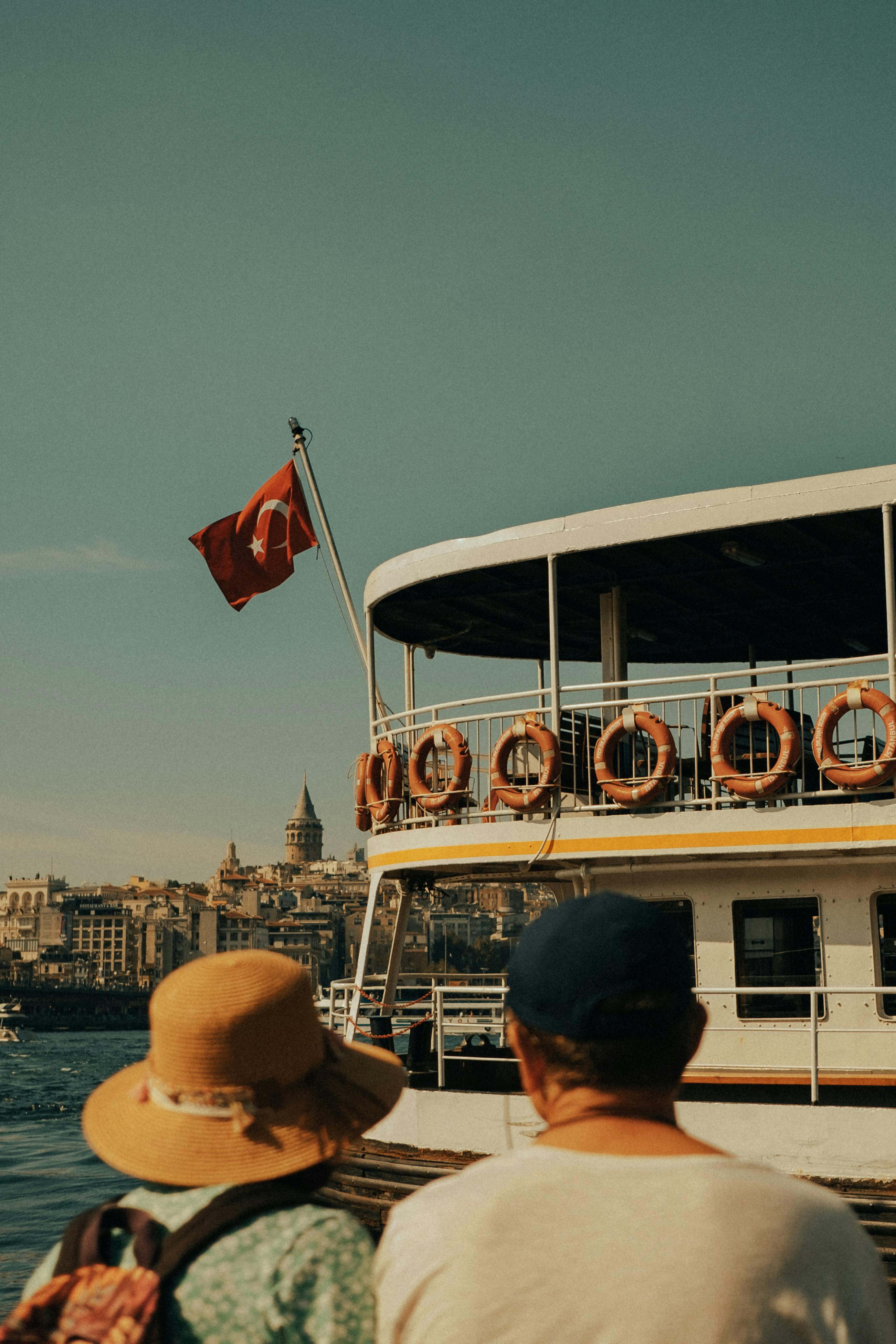 turkish flag on ferry near istanbul
