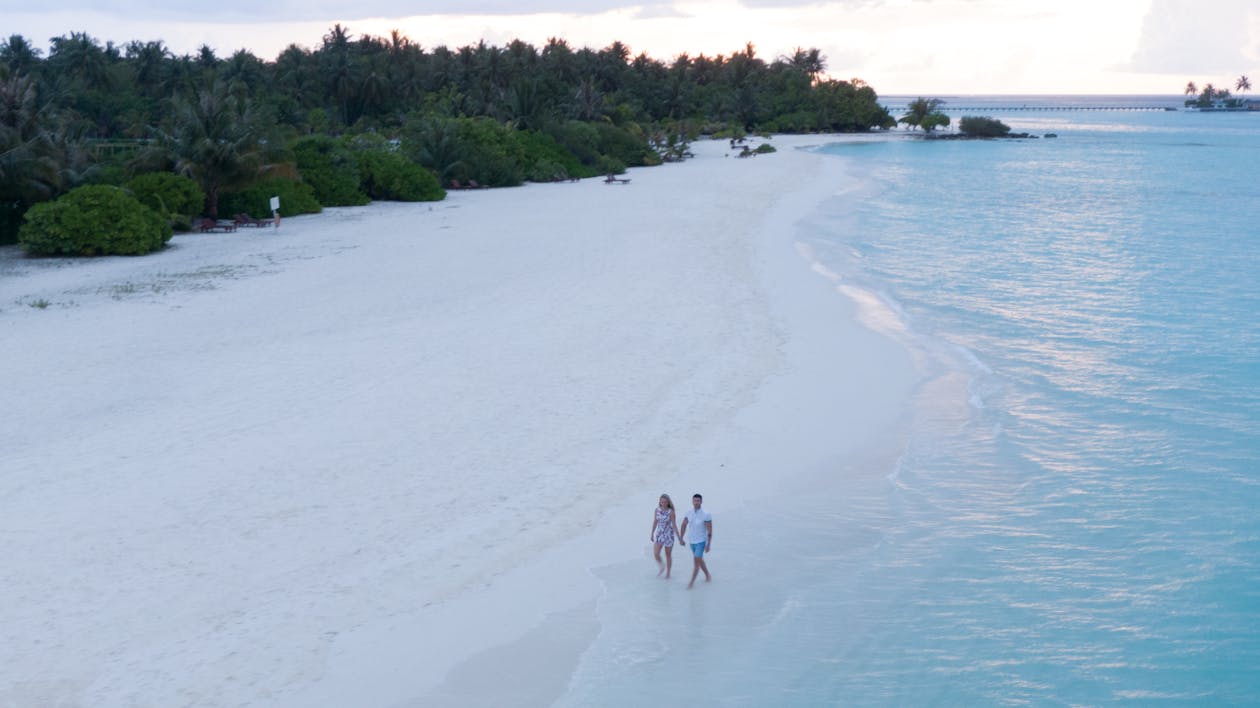 Walking along seashore