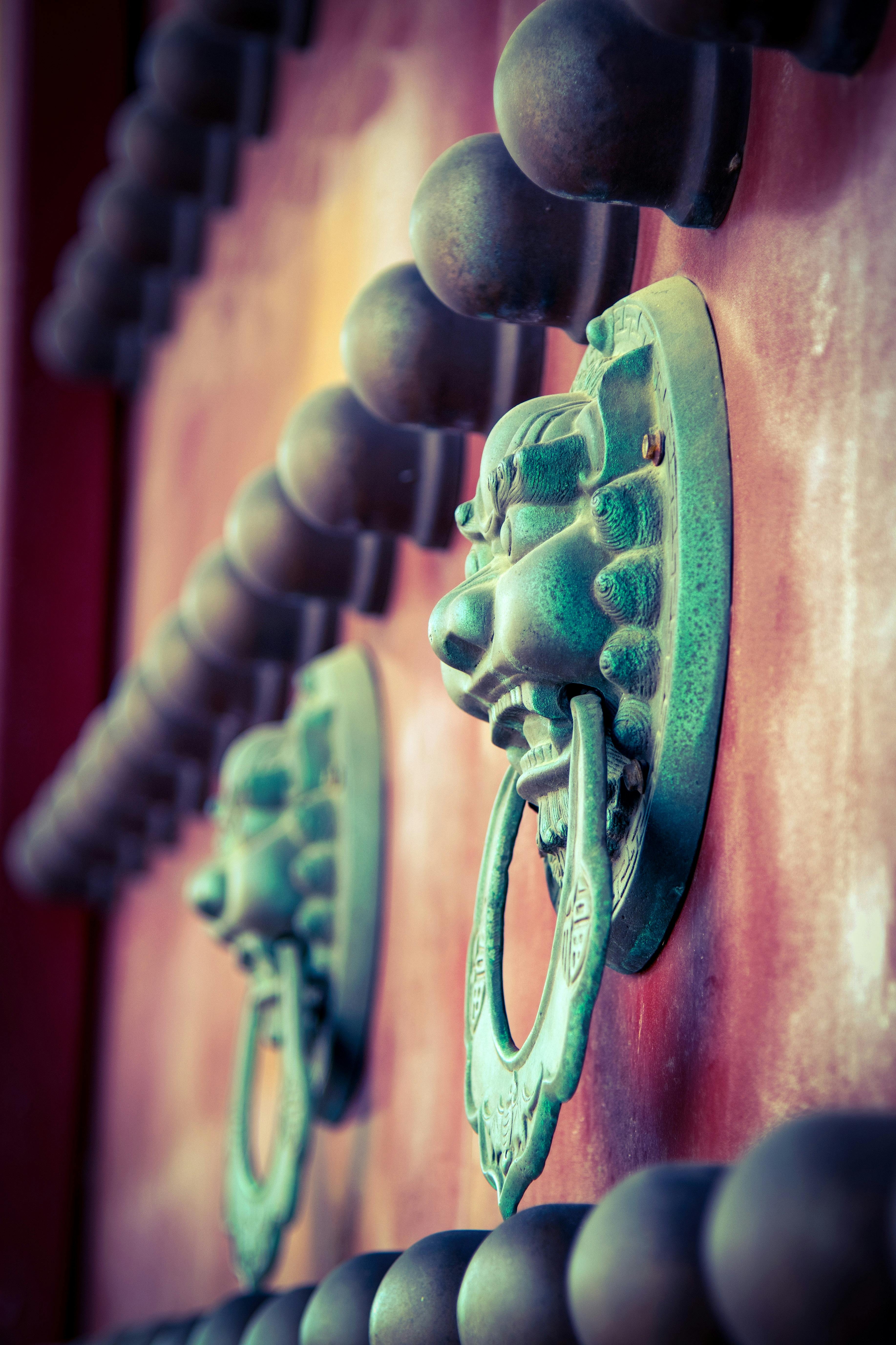 close up of ornamented door handles