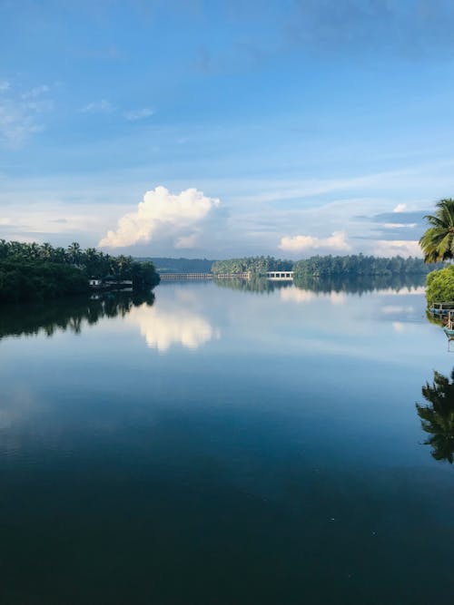 Calm Lake under the Cloudy Blue Sky