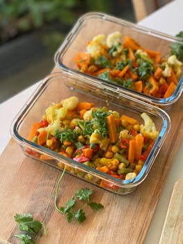 Colorful vegetarian meal prep with chickpeas and vegetables in Zürich, perfect for healthy eating.