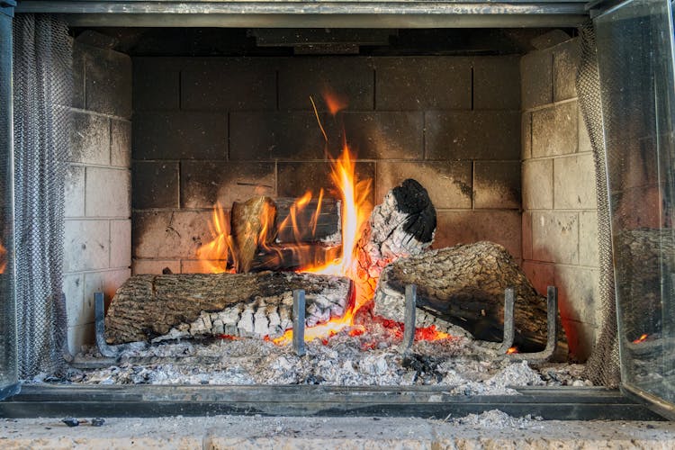 Close-Up Shot Of A Fireplace 