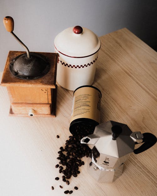 Close up of a Coffee Grinder and Coffee Beans