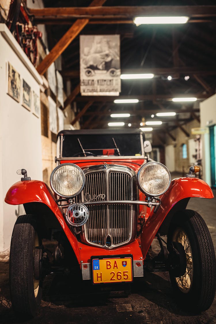 A Vintage Car In A Garage