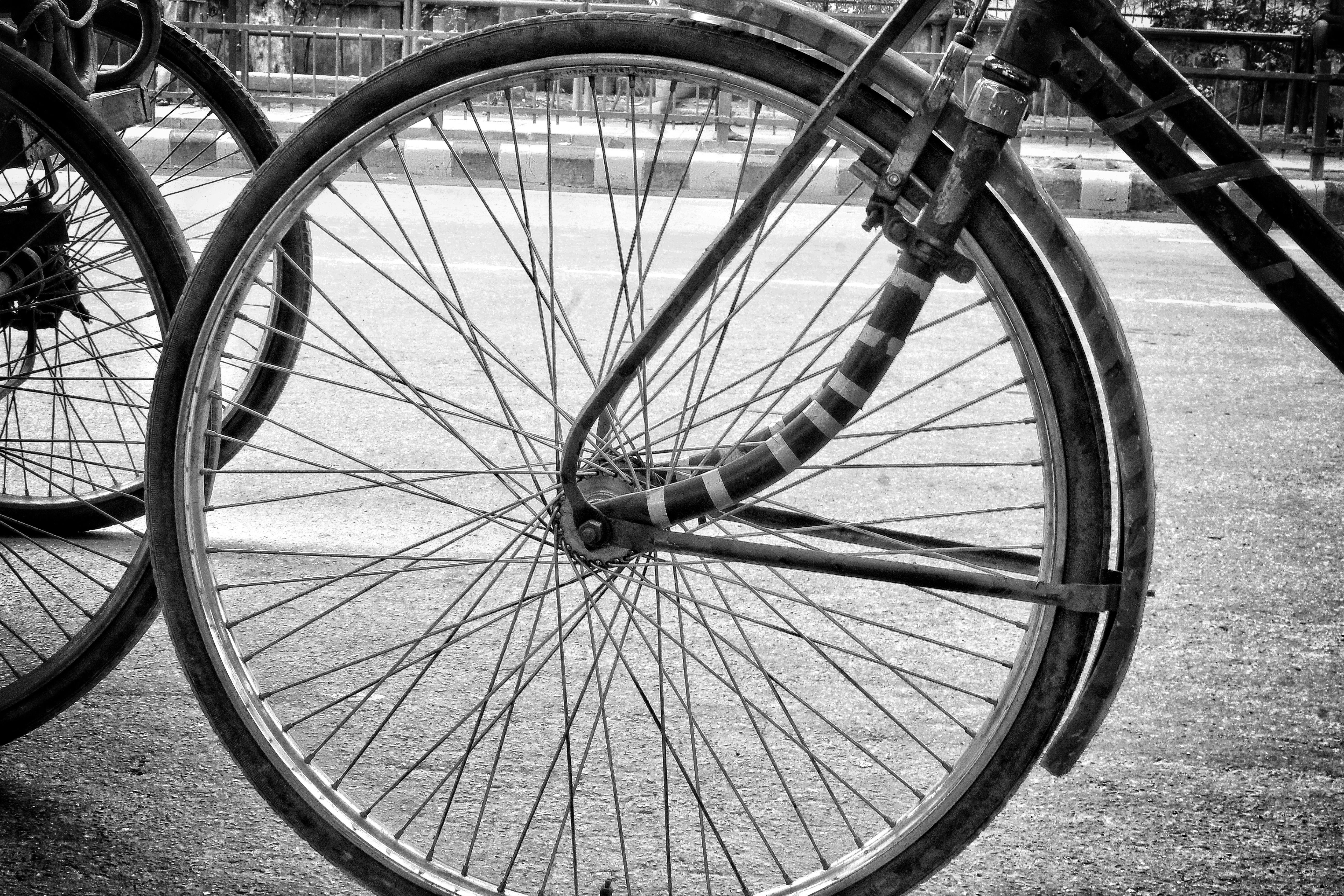 Free stock photo of bicycle, bicycle parking, black and white