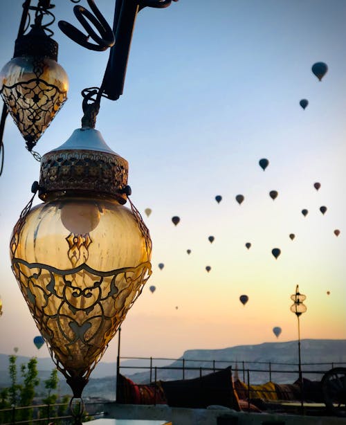 Close-Up Shot of Lamps during Sunset