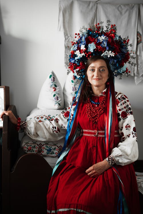 Brunette Woman in Traditional Clothing