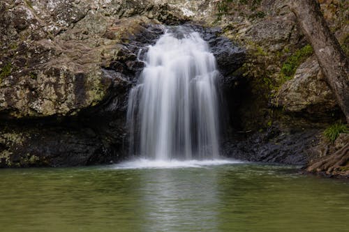 Waterfall on Rocks over Lake