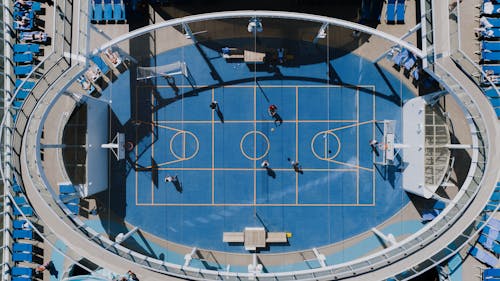 Directly Above a Blue Basketball Court 