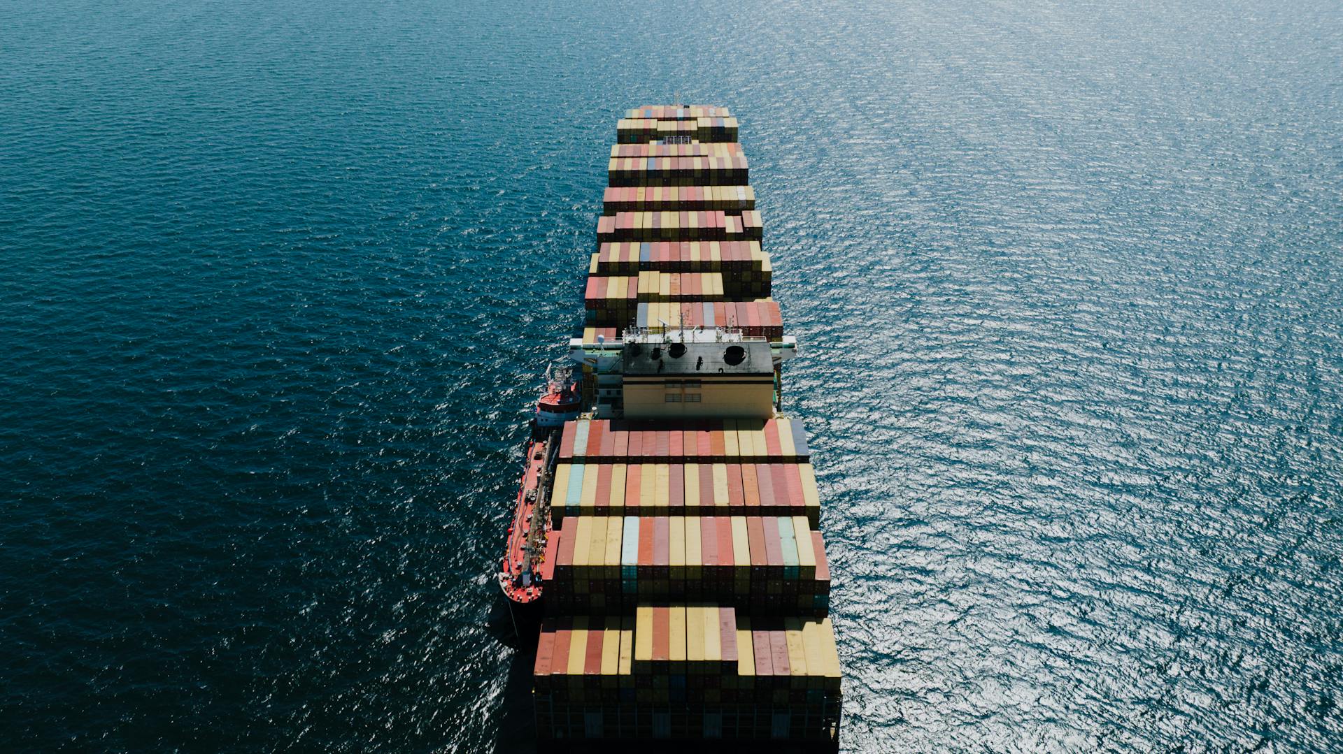 Fully Loaded Cargo Ship on a Sea