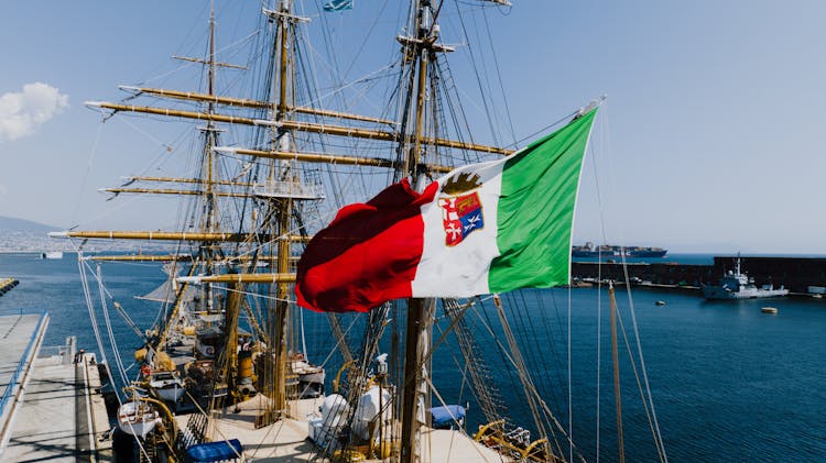 Italian Navy Flag On A Ship