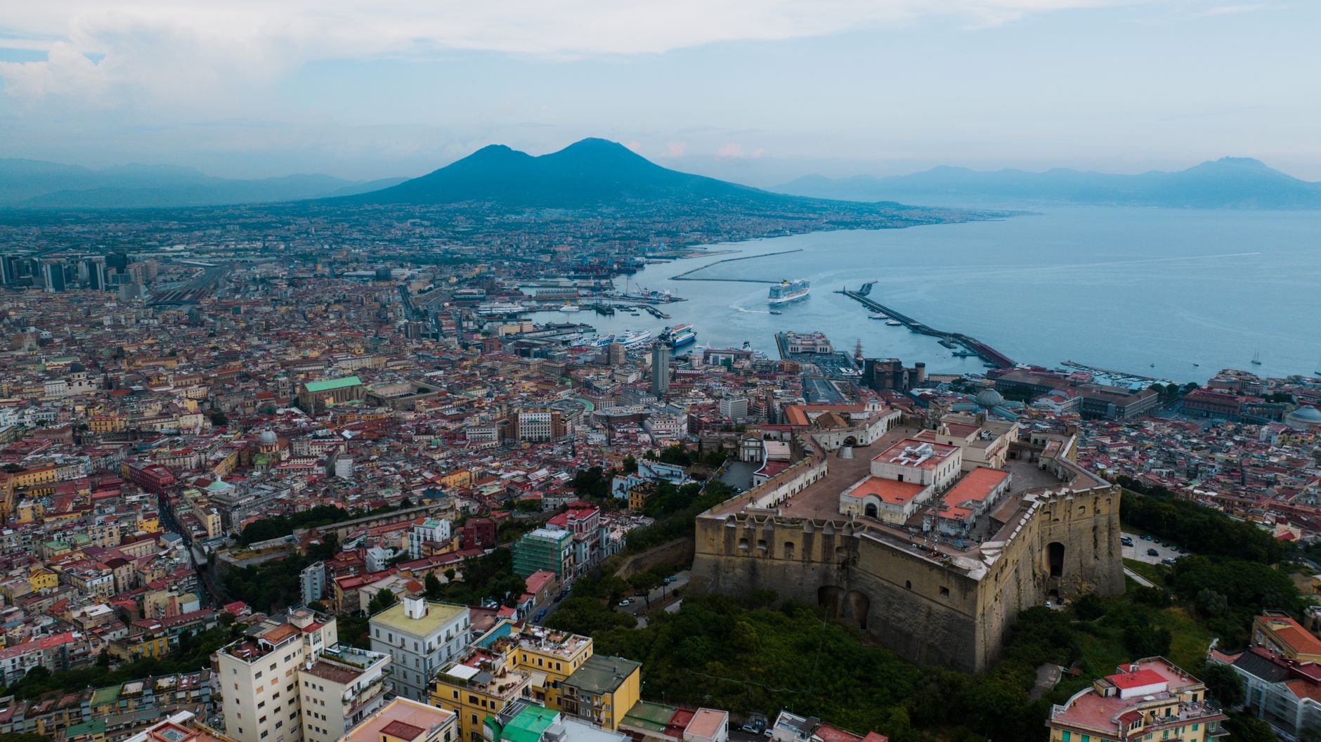 View over Naples rooftops and the bay from Castel Sant'Elmo