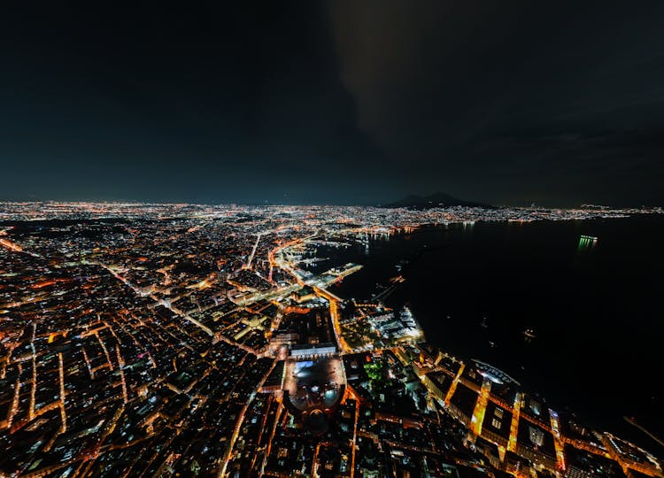 Aerial View Of The City At Night Time