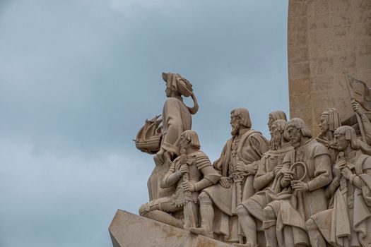 Historic Padrão dos Descobrimentos monument featuring explorers in Lisbon, Portugal.