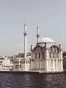 Elegant view of Ortaköy Mosque along the Bosphorus in Istanbul, showcasing Ottoman architecture.