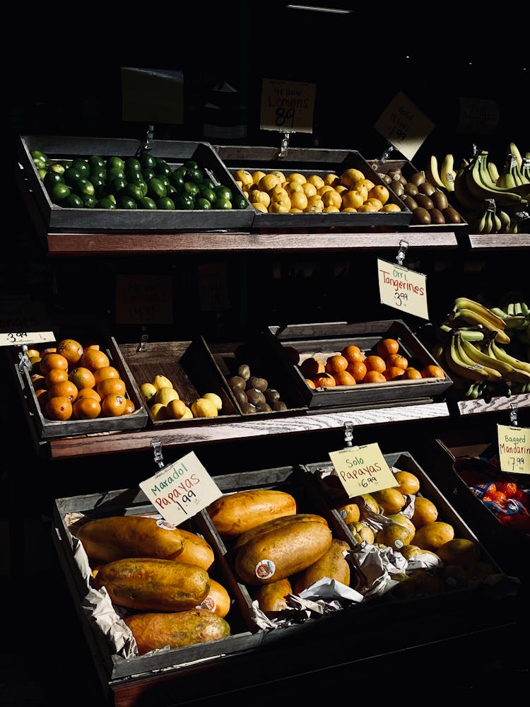 Fresh Fruit In Containers With Price Tags 