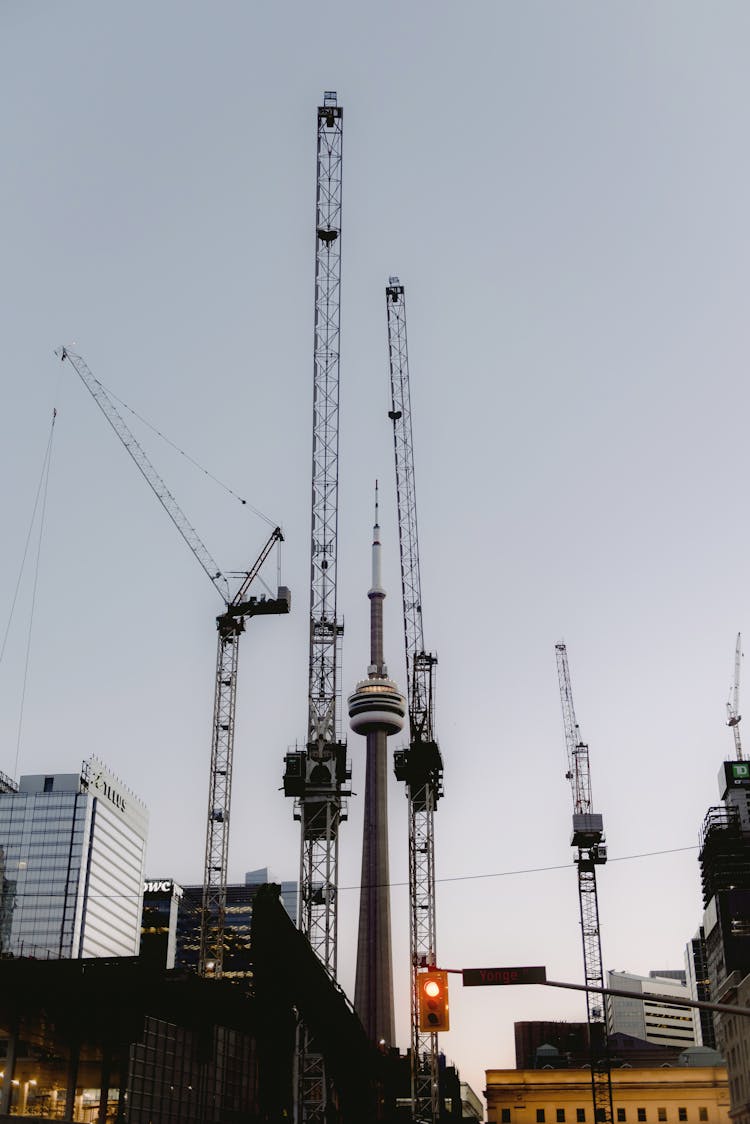 Building Cranes In City Downtown