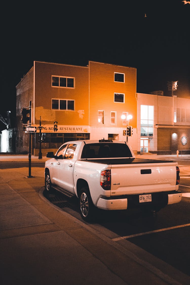 A Parked White Pickup Truck