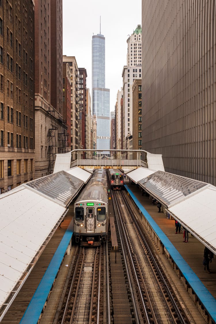 Trains In The Adams/Wabash Chicago Subway Station