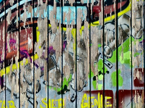Free Bright graffiti art on a decaying wooden wall in Vaihingen an der Enz, Germany. Stock Photo