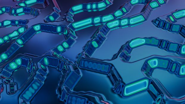 High-tech abstract art featuring blue and teal circuit-like patterns with a digital vibe.
