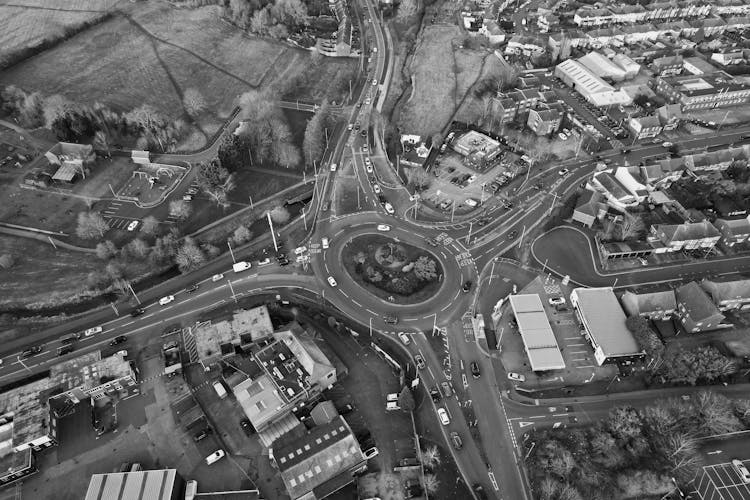 Aerial View Of A Road Roundabout