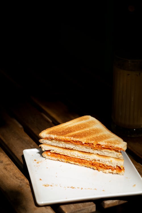 Free Toasted Sandwich on a Square Plate Stock Photo