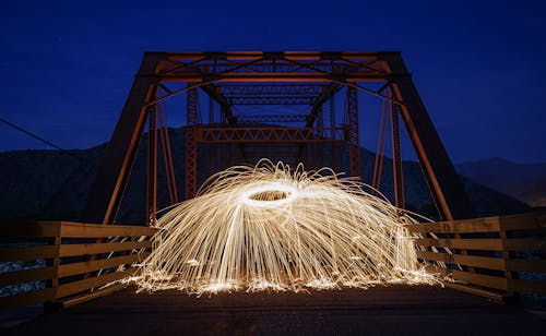 Free Light Trails on a Bridge  Stock Photo