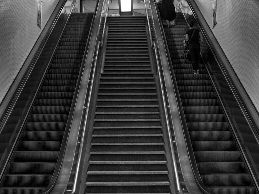 Free stock photo of black and white, escalator, going up