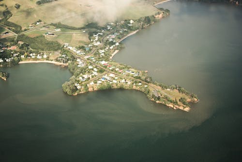 Aerial Shot of Houses Near the Ocean 