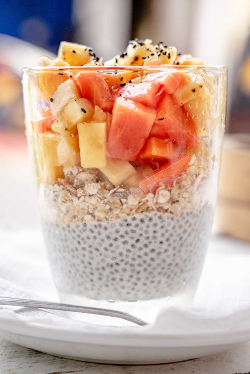 Chia Pudding with Slices of Fruits on Top 