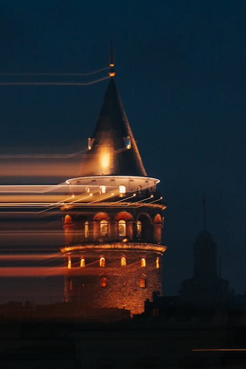 Blurred Lights of an Illuminated Tower