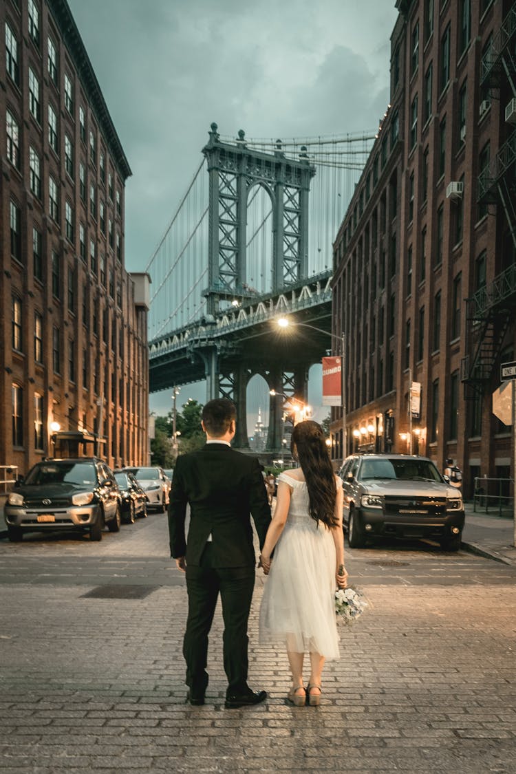 Newlyweds Standing On New York Street