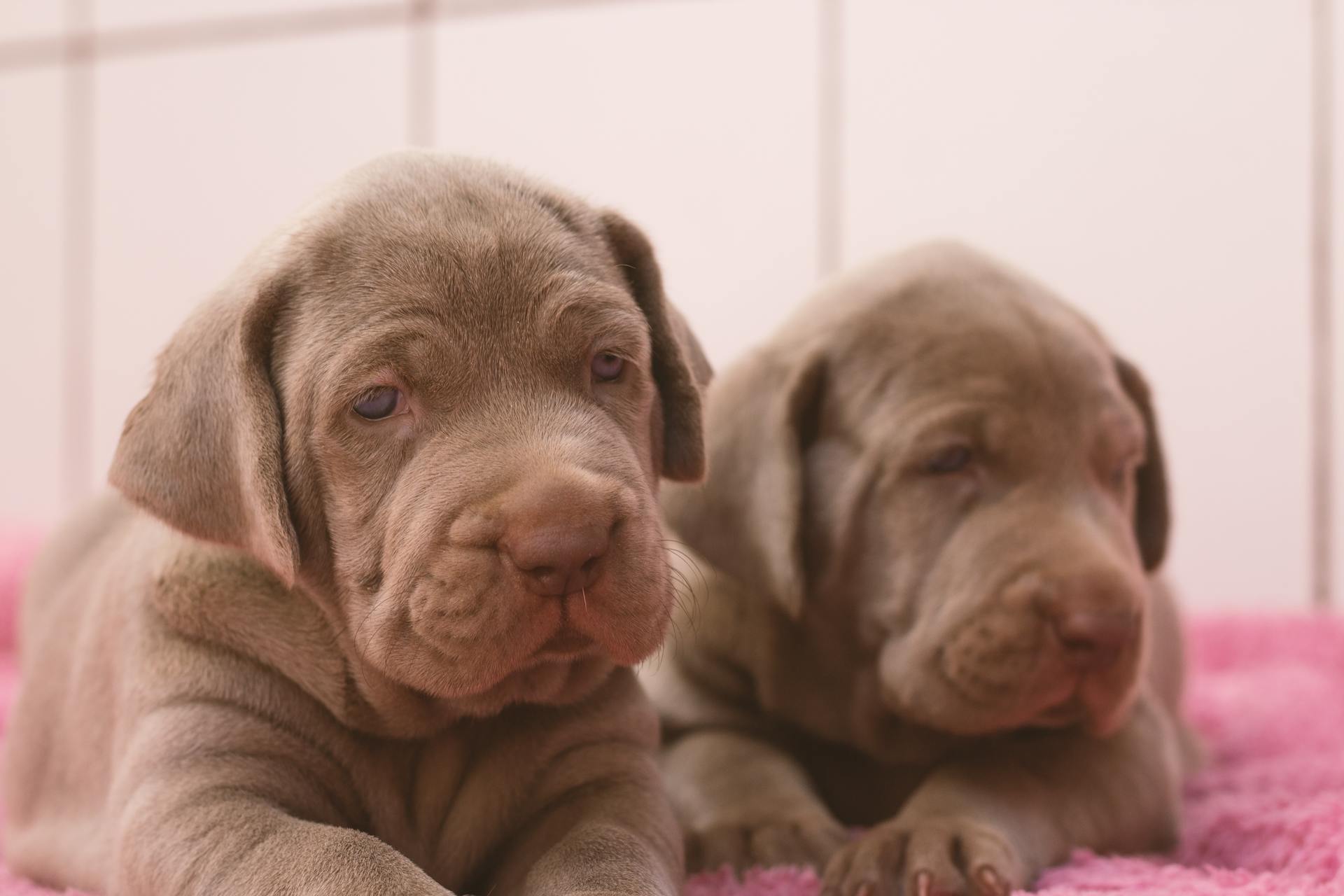 Weimaraner-valpar i närbilder