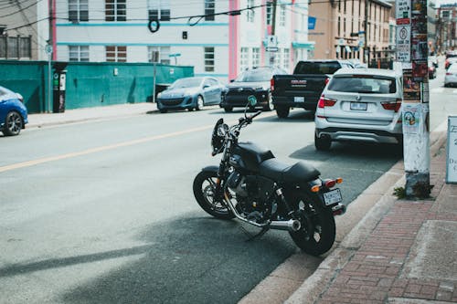 Black Motorcycle Parked on the Street