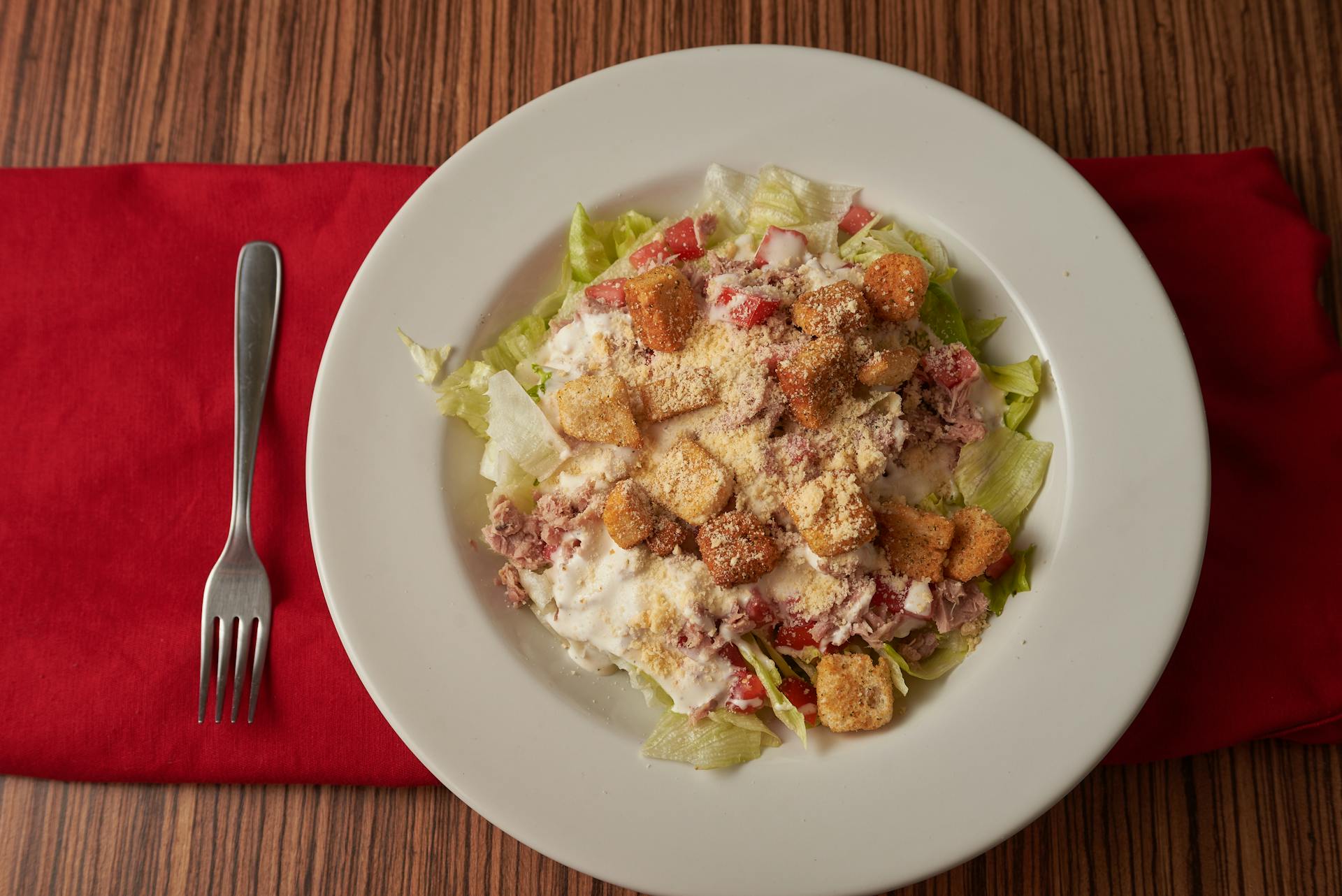 Caesar Salad on White Ceramic Plate