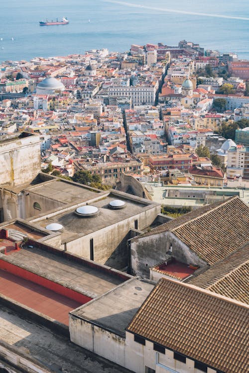 Aerial View of City Buildings Near a Body of Water