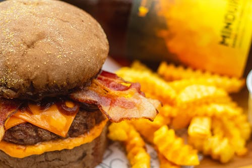 Free Burger with Cheese and Bacon  Stock Photo