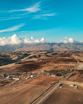 Dramatic aerial shot of Silopi, Turkey's vast mountainous region with clear skies.