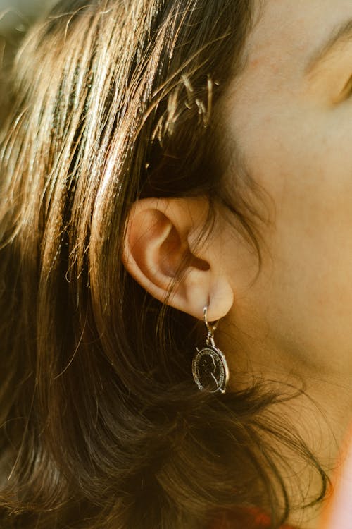 Close-up View of Brunette Woman with Earring