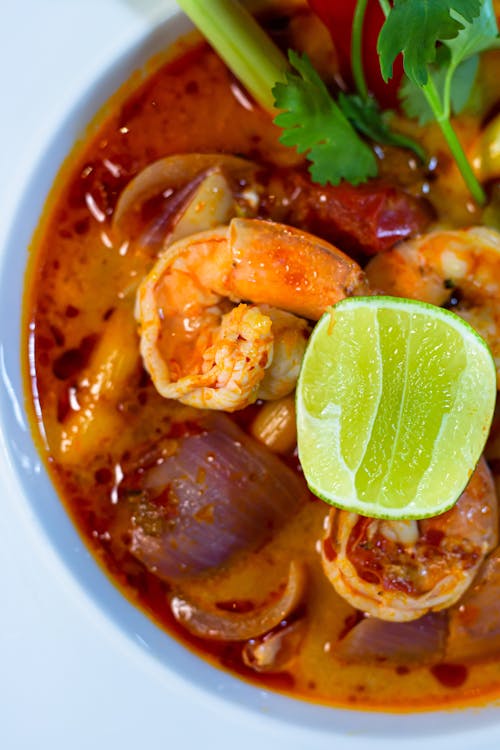 Tom Yum Soup in White Ceramic Bowl