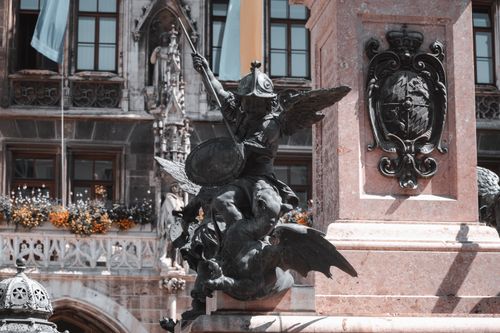 Free Close-up of angel statue on Mariensäule, Munich. Historical and architectural landmark in Bavaria. Stock Photo