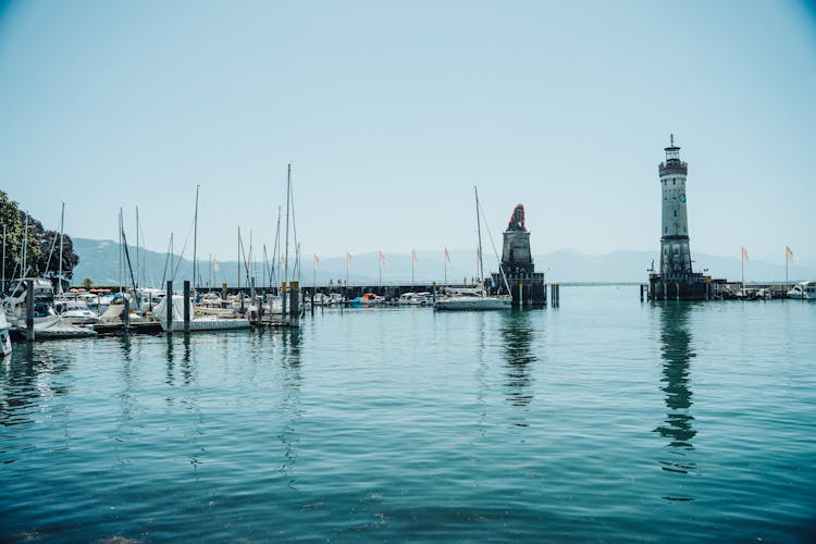 The Lindau Lighthouse And The Bavarian Lion On Lake Constance