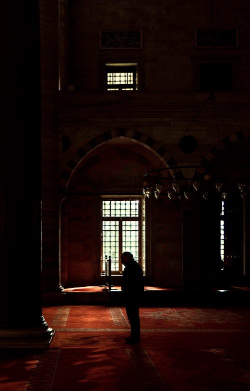 A Silhouette of a Person inside the Suleymaniye Mosque